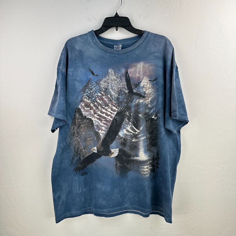 Vtg The Mountain Tshirt Mens XL Blue‎ Nature Tee Eagle American Flag USA 2004